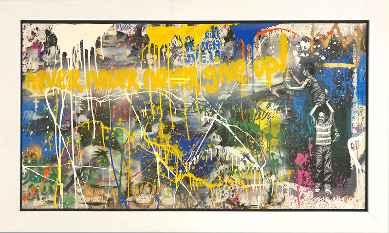 Mr. Brainwash, ‘Never Never Give Up’, 2017, Painting, Mixed Media on paper, RestelliArtCo.