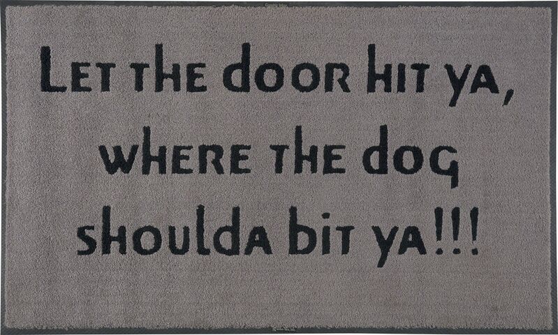 Carrie Mae Weems, ‘Untitled (Let the door hit ya, where the dog shoulda bit ya!!!)’, 1992, Textile Arts, Woven carpet with latex backing., Phillips