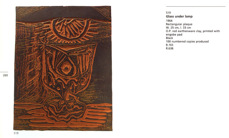 Pablo Picasso, ‘Glass under lamp or Le verre sous la lampe (A.R. 519)’, 1964, Design/Decorative Art, Red earthenware clay plaque with black engobe pad, Invertirenarte.es