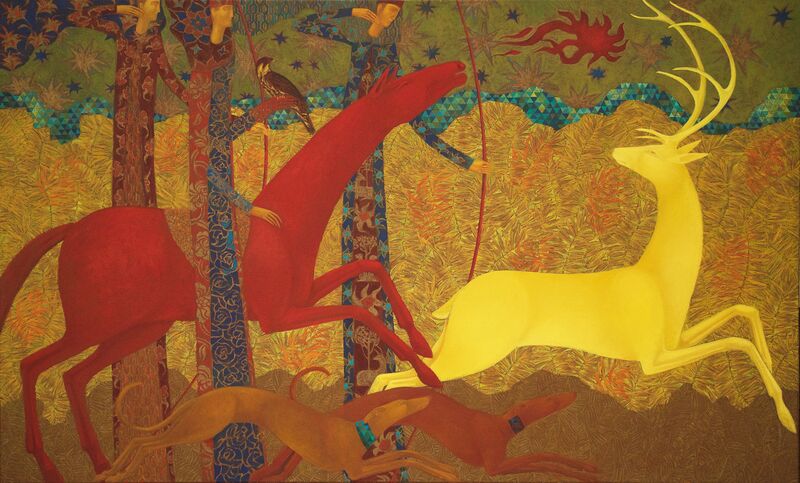 Timur D'Vatz, ‘Golden Deer Chase’, 2020, Painting, Oil on canvas, Cadogan Contemporary