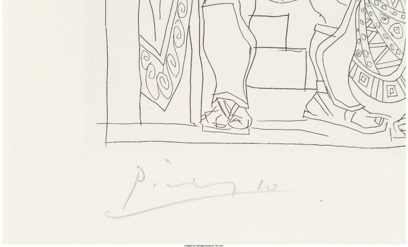 Pablo Picasso, ‘Accord entre les Guerriers de Sparte et d’Athènes, pl. 5, from Lysistrata’, 1934, Print, Etching on Arches paper, Heritage Auctions