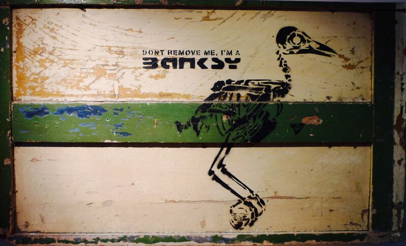 Banksy, ‘Don´t Remove Me I Am A Banksy’, 2005, Painting, Aerosol spray paint on wood, Bengtsson Fine Art