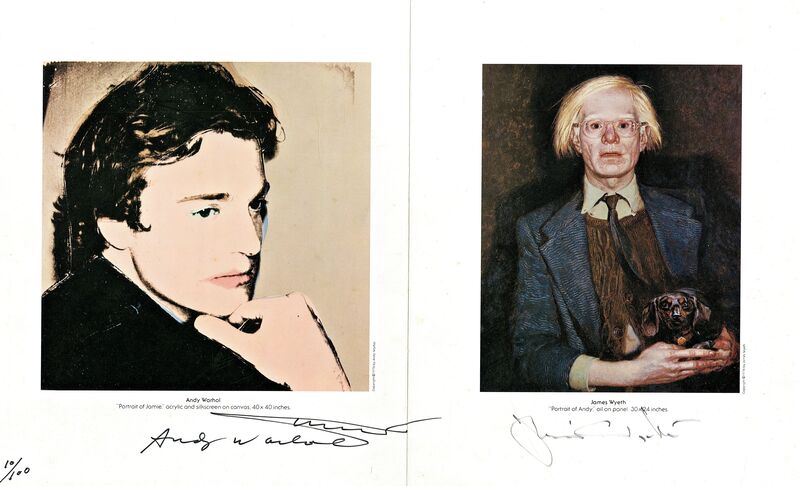 Andy Warhol, ‘Andy Warhol & Jamie Wyeth: Portraits of Each Other (Signed by both Wyeth & Warhol)’, 1976, Print, Limited Edition Offset Lithograph. Signed by both artists and signed twice by Andy Warhol. Numbered. Unframed., Alpha 137 Gallery