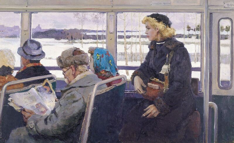 Vladimir Frolovich Stroev, ‘The bus’, 1955, Painting, Oil on canvas, Surikov Foundation