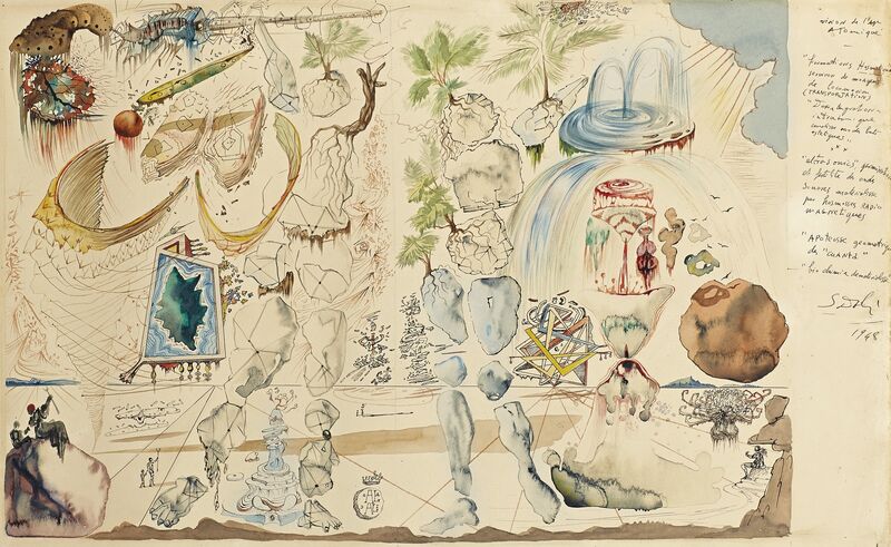 Salvador Dalí, ‘Vision de l'age atomique’, 1948, Drawing, Collage or other Work on Paper, Watercolour and pen and ink on paper, Omer Tiroche Gallery