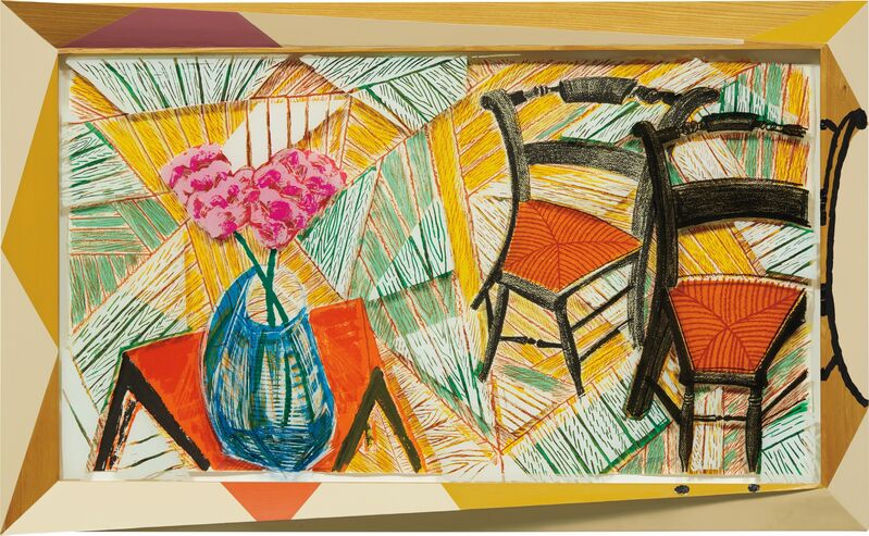 David Hockney, ‘Walking Past Two Chairs, from Moving Focus Series’, 1984-86, Print, Lithograph and screenprint in colors, on TGL handmade paper and Plexiglas respectively, contained in the original frame hand-painted by the artist, Phillips
