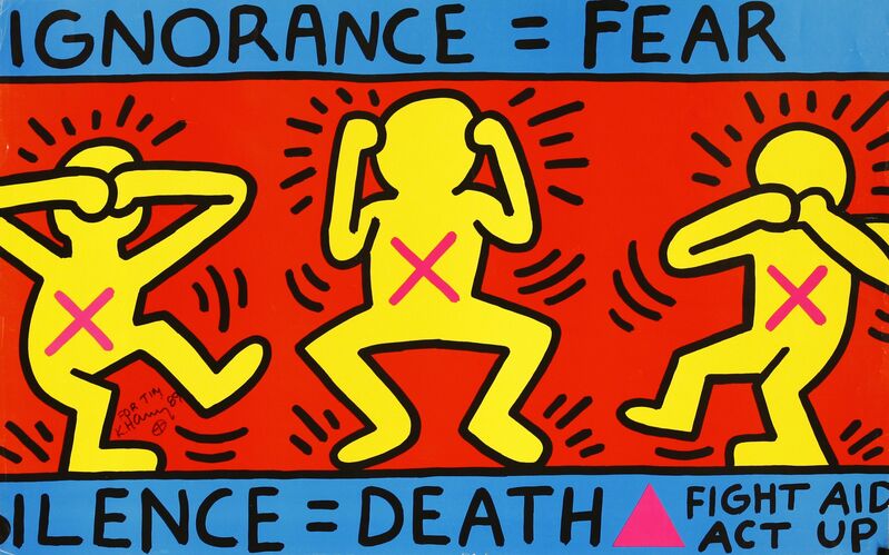 Keith Haring, ‘Ignorance = Fear/ Silence = Death’, 1989, Print, Offset lithograph printed in colours, Sworders