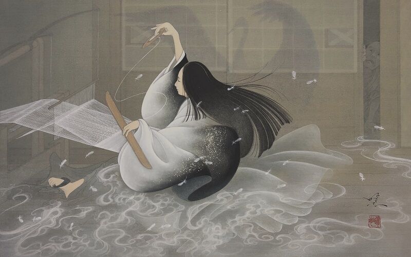 Yoji Kumagai, ‘Weaving Crane,’, 2019, Painting, Mineral pigments on Japanese paper mounted on panel, SEIZAN Gallery