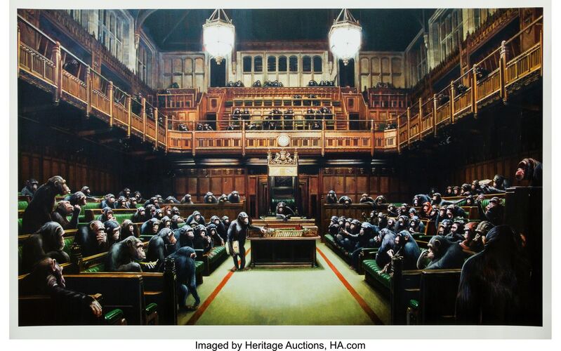 Banksy, ‘Monkey Parliament, poster’, 2009, Print, Offset lithograph in colors on paper, Heritage Auctions