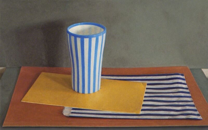 Lucy Mackenzie, ‘Striped Cup and Paper Bag’, 2012, Painting, Oil on board, Nancy Hoffman Gallery