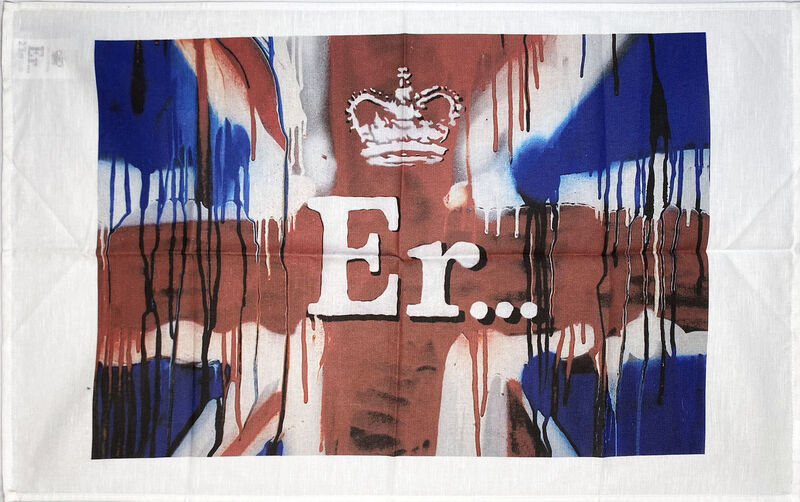 Banksy, ‘'Er...'’, 2004, Textile Arts, Screen print on fabric., Signari Gallery