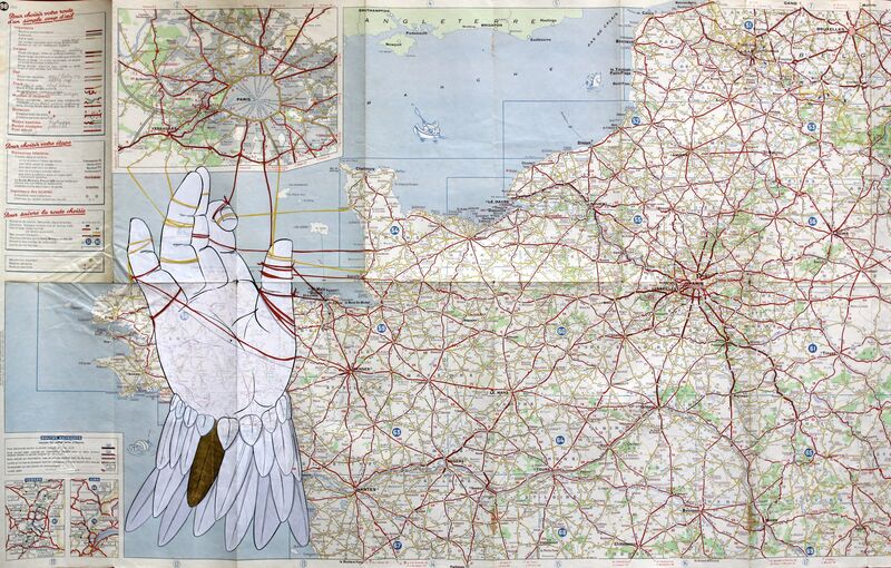 Axel Rios, ‘Grandes Routes Michelin’, 2016, Painting, Gouache and 24k leaf on old map, Isabel Croxatto Galería