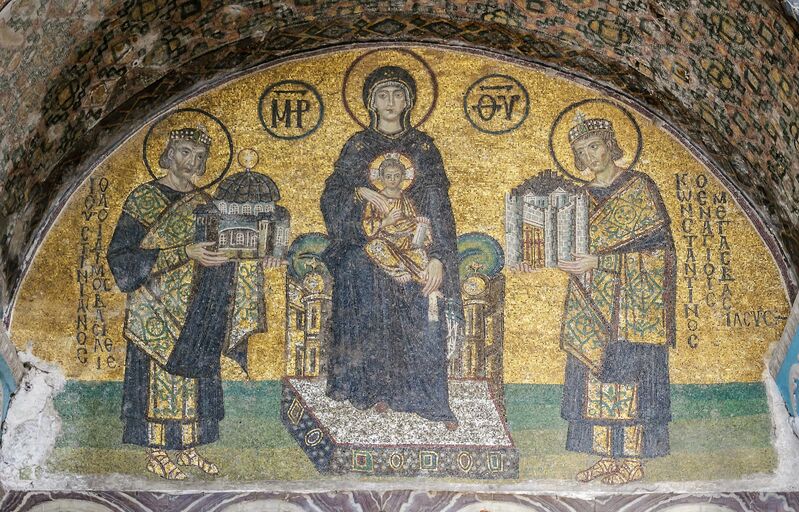 ‘Madonna and Child, flanked by Emperor Justinian’, 10th century C.E., Other, Mosaic, Art History 101