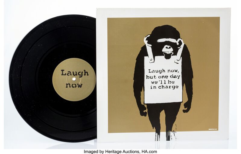 Banksy, ‘Keep it Real/Laugh Now (Beige)’, 2008, Print, Screenprint on paper with vinyl record, Heritage Auctions