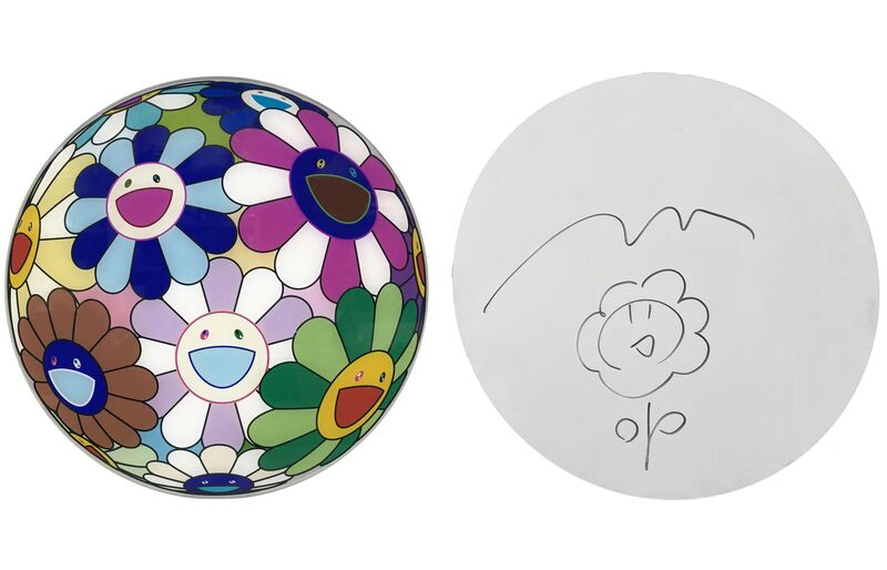 Takashi Murakami, ‘FLOWERBALL DISC WITH ORIGINAL DRAWING’, 2007, Drawing, Collage or other Work on Paper, FIBERGLASS MAT, Gallery Art