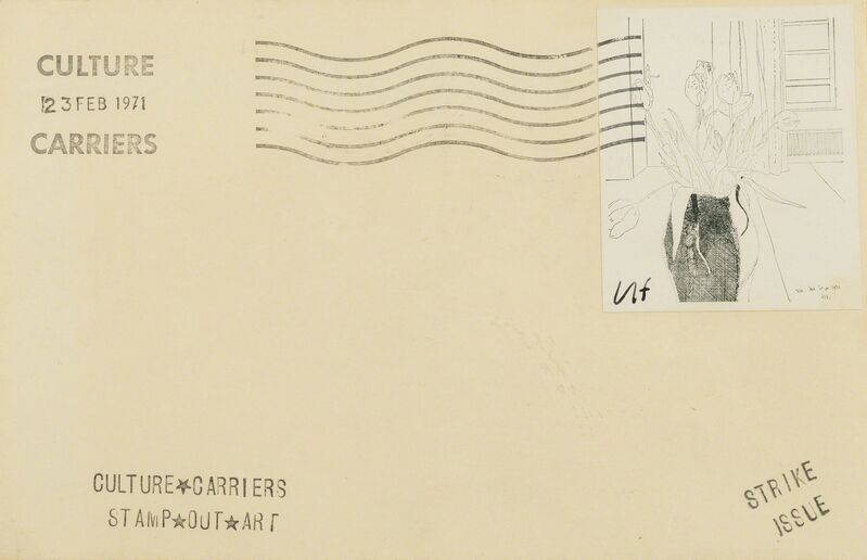 David Hockney, ‘Tulips, from 'Culture Carriers Stamp Out Art'’, 1971, Mixed Media, Lithograph attached to franked envelope, Forum Auctions