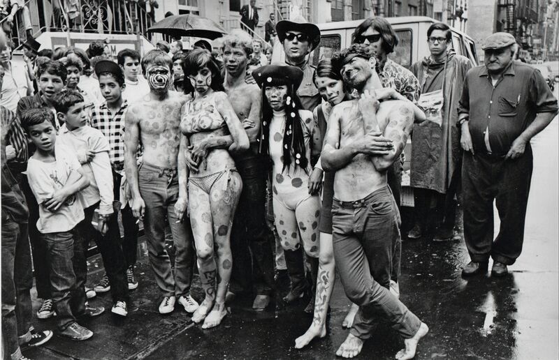 Hervé GLOAGUEN, ‘Saint Mark’s place, near the Dom, NY 1967 (Third from the right is the artist Yayoi KUSAMA)’, 1967, Photography, Gelatin silver print on Baryta paper., Galerie Arcturus
