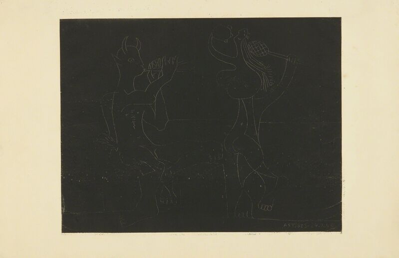 Pablo Picasso, ‘Faune flûtiste et danseuse à la maraca et au tambourin: two prints (B. 1341; Ba. 702)’, 1945, Print, Two etchings, Sotheby's