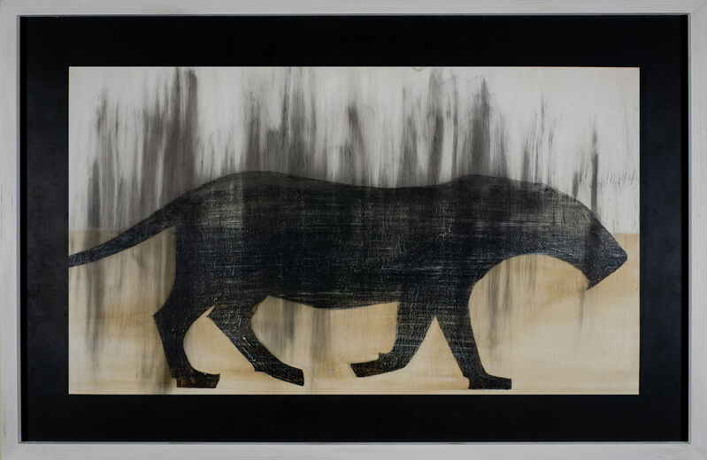 Joseph Rossano, ‘Lioness’, 2020, Painting, Tar, whitewash, and ash on wood panel, Mark Moore Fine Art