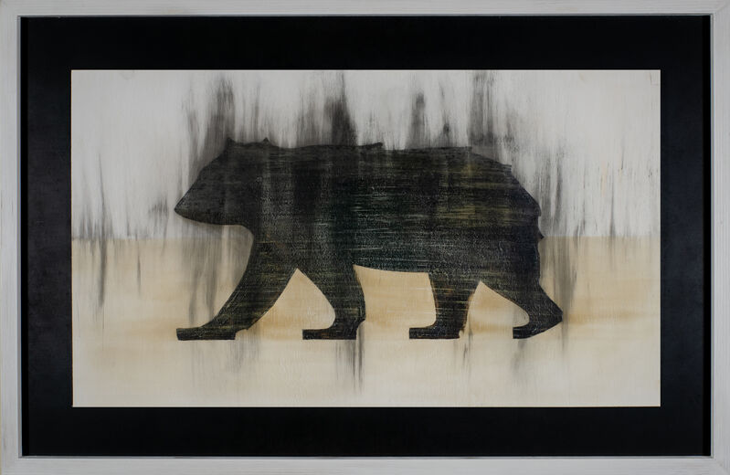 Joseph Rossano, ‘Black Bear Walking’, 2020, Painting, Tar, whitewash, and ash on wood panel, Mark Moore Fine Art