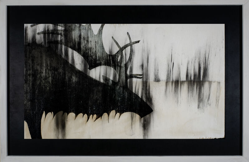 Joseph Rossano, ‘Irish Elk’, 2020, Painting, Tar, whitewash, and ash on wood panel, Mark Moore Fine Art