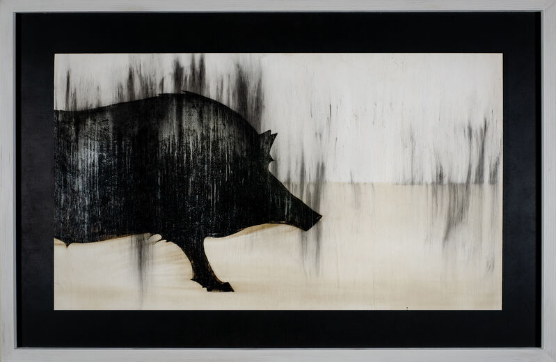 Joseph Rossano, ‘Wild Boar’, 2020, Painting, Tar, whitewash, and ash on wood panel, Mark Moore Fine Art