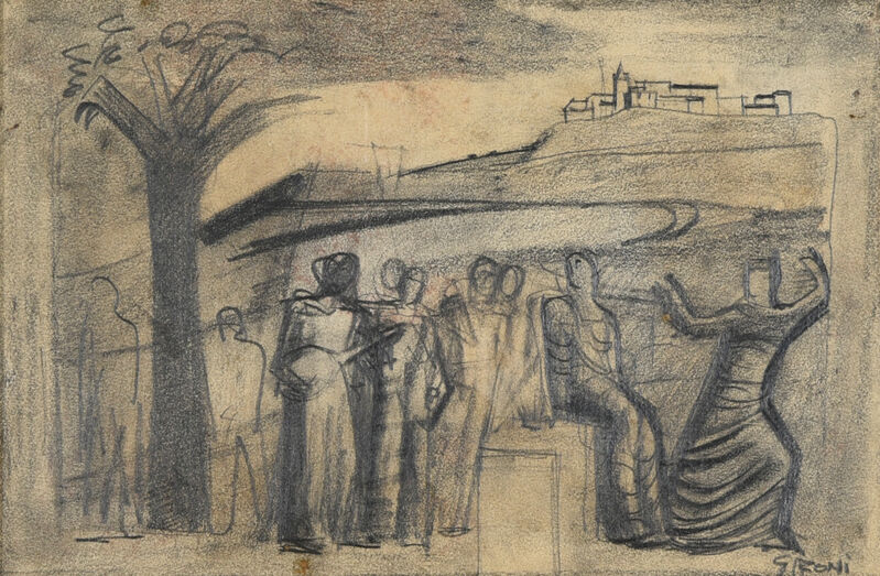Mario Sironi, ‘Composizione con paesaggio, albero e figure’, '30, Painting, Pencil on paper, Casa d’Arte San Lorenzo