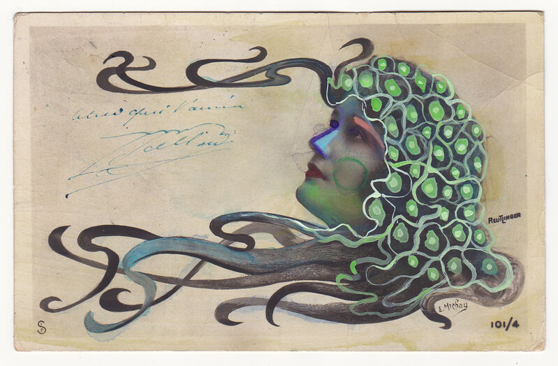 Tara Marynowsky, ‘Vilaine’, 2019, Painting, Watercolour and gouache on vintage postcard, Edwina Corlette Gallery