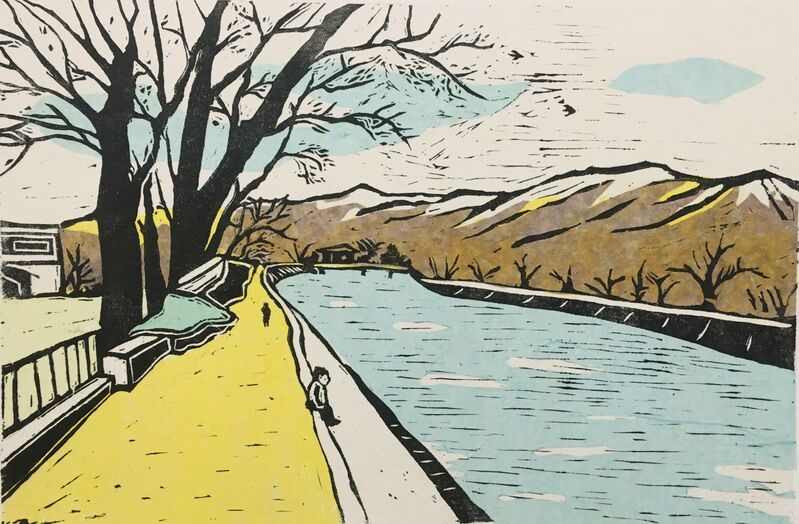 June Ho, ‘Downstream By The River’, 2019, Print, Linocut, collage, Karin Weber Gallery
