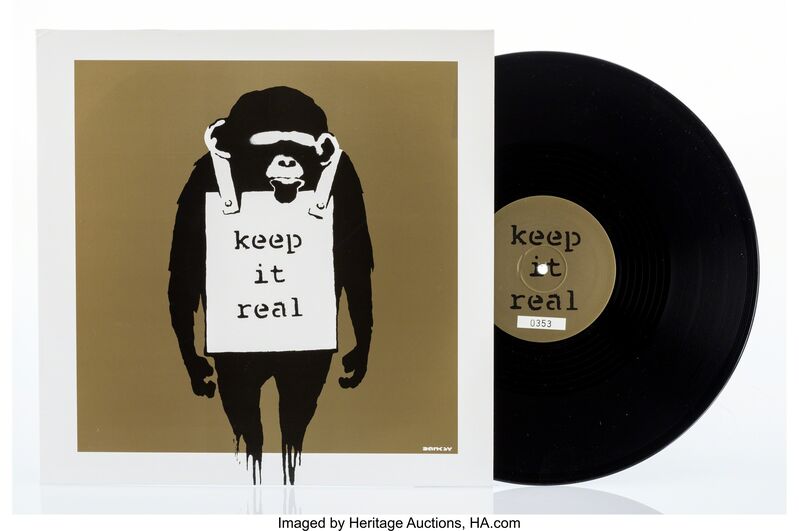 Banksy, ‘Keep it Real/Laugh Now (Beige)’, 2008, Print, Screenprint on paper with vinyl record, Heritage Auctions