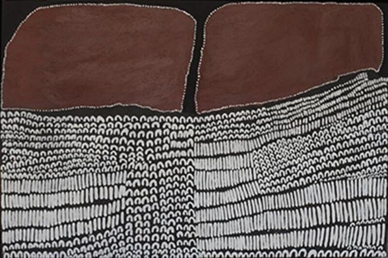 Lena Nyadbi, ‘Dayiwool doo Jimbirlam Ngarranggarni’, 2015, Painting, Natural ochre and pigments on linen, Tim Melville Gallery