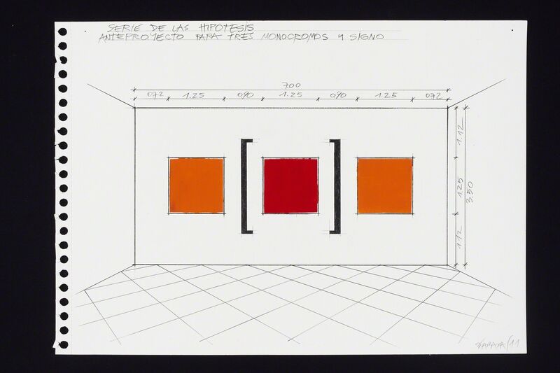Horacio Zabala, ‘Anteproyecto para tres monocromos y signo’, 2011, Drawing, Collage or other Work on Paper, Pencil and acrylic on paper, Henrique Faria Fine Art