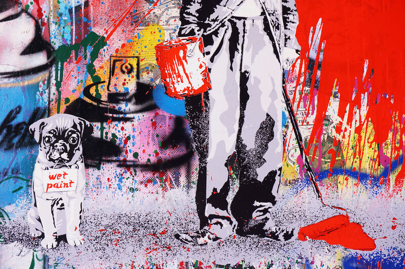 Mr. Brainwash, ‘'Juxtapose' Unique Painting ’, 2020, Painting, Acrylic, Stencil, and Mixed Media Painting on Paper, Arton Contemporary