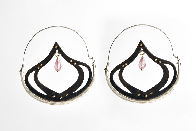 Audrey Werner, ‘Lotus Petal Hoops’, 2006, Jewelry, Iron, 18k sterling silver, pink tourmaline, Maison Gerard