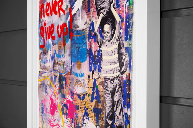 Mr. Brainwash, ‘Never, Never Give Up (Unique)’, 2019, Mixed Media, Mixed Media, Stencil, and Acrylic painting on paper, Arton Contemporary