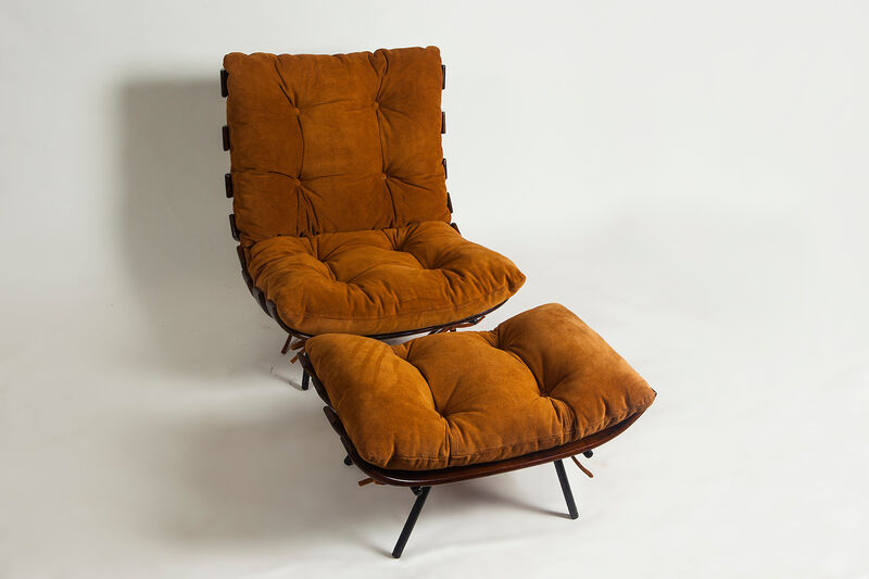 Carlo Hauner & Martin Eisler, ‘Costela Lounge Chair with Ottoman’, 1950s, Design/Decorative Art, Solid wood, iron and fabric, Mercado Moderno