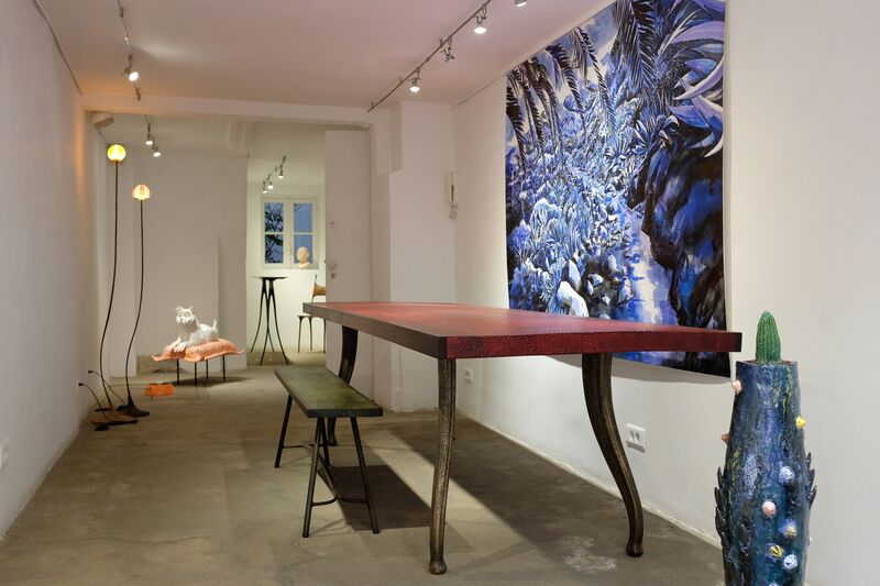 Nicolas Cesbron, ‘Table’, 2018, Design/Decorative Art, Plane tree gouged, stained red and bronze feet, Antonine Catzéflis