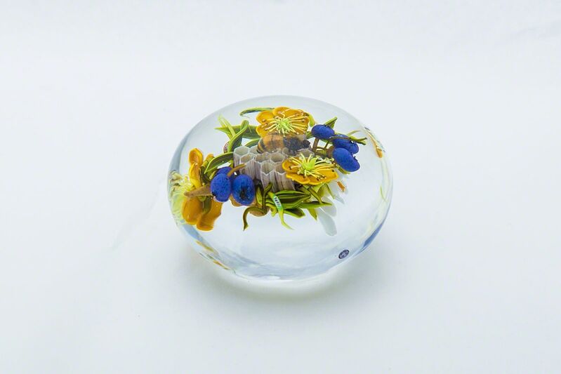 Paul Stankard, ‘Paul Stankard Original Glass Paperweight with Yellow Flowers, Blueberries, and Honeybee’, 1997, Sculpture, Glass, Modern Artifact