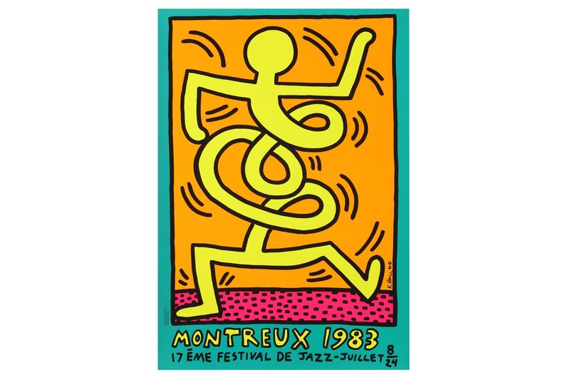 Keith Haring, ‘Montreux Jazz Festival, 1983 (Pink); Montreux Jazz Festival, 1983 (Green); Montreux Jazz Festival, 1983 (Yellow)’, 1983, Posters, Each screenprint in colours on wove paper, Chiswick Auctions