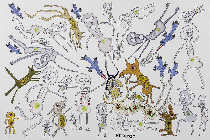 Jeanne Brousseau, ‘He Did It ’, 2020, Drawing, Collage or other Work on Paper, Ink, colored marker on paper, Hirschl & Adler