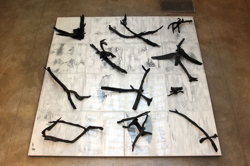 Emmanuel Saulnier, ‘Four Quartets’, 2018, Sculpture, Plates of glass, acrylic paint, burnt wood, steel., Galerie Les filles du calvaire