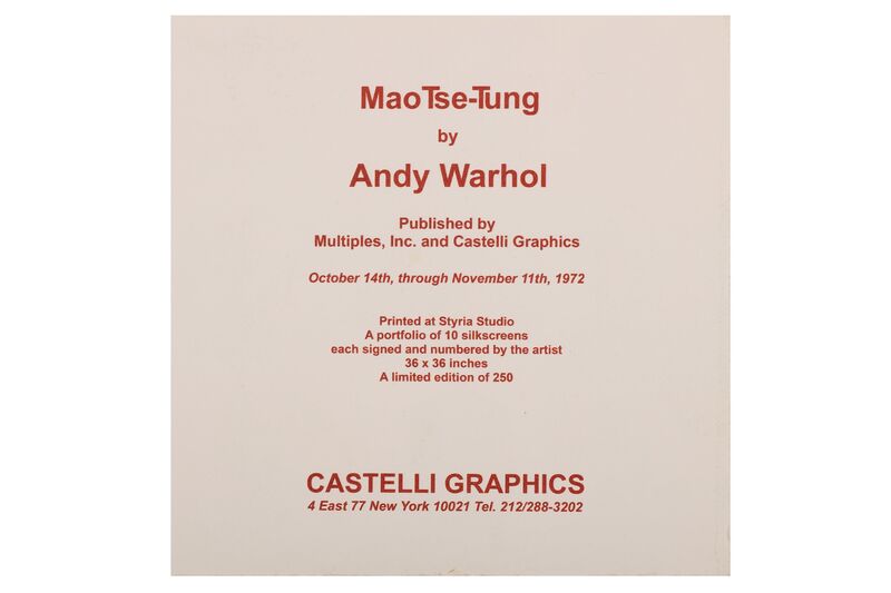Andy Warhol, ‘Mao - Signed invitation’, 1972, Print, Colour lithograph, Chiswick Auctions