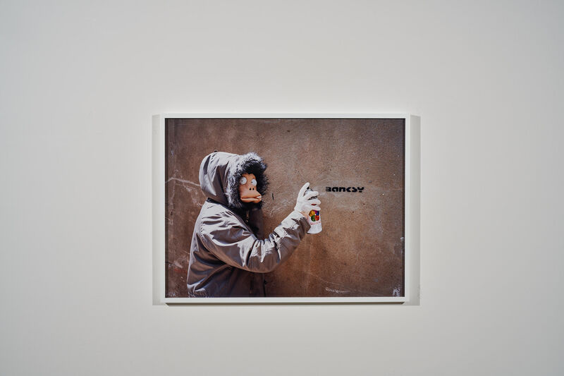 James Pfaff, ‘Banksy, Monkey Mask Session (Tag), London, 2003 (Small)’, [2003/2021], Photography, Analogue C-type print on archival Fujicolor paper, aluminium, artist's frame, Artificial Gallery