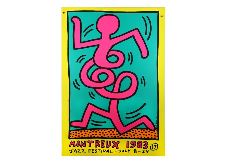 Keith Haring, ‘Montreux Jazz Festival, 1983 (Pink); Montreux Jazz Festival, 1983 (Green); Montreux Jazz Festival, 1983 (Yellow)’, 1983, Print, Each screenprint in colours on wove paper, Chiswick Auctions