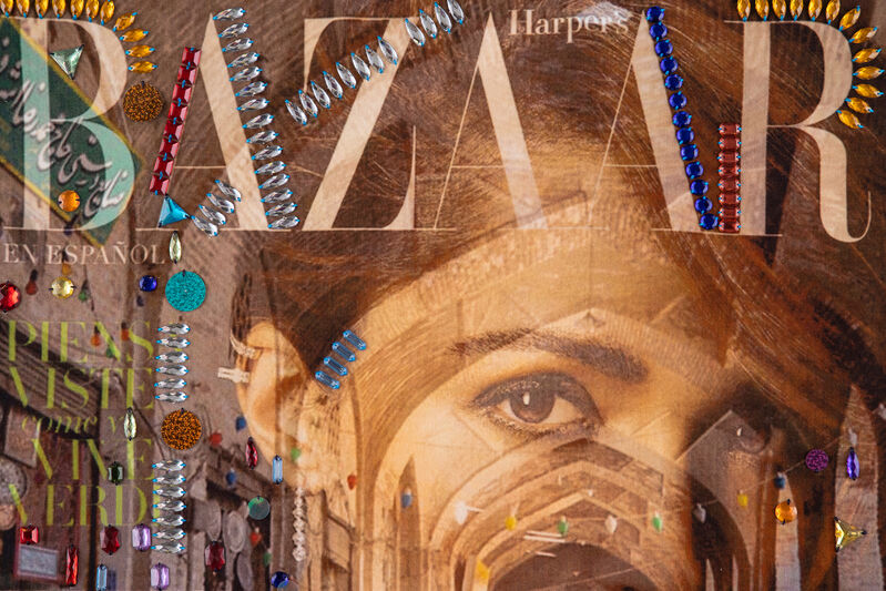 Farhad Ahrarnia, ‘La Femme Du Bazar, no. 5’, 2015, Mixed Media, Hand embroidery and sequins on heat-transferred montage onto cotton, Lawrie Shabibi
