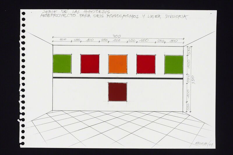 Horacio Zabala, ‘Anteproyecto para seis monocromos y linea divisora’, 2011, Drawing, Collage or other Work on Paper, Pencil and acrylic on paper, Henrique Faria Fine Art