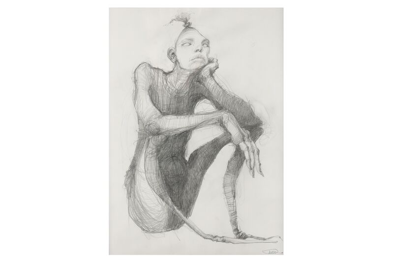 Herakut, ‘The Thinker’, 2007, Drawing, Collage or other Work on Paper, Graphite on paper, Chiswick Auctions