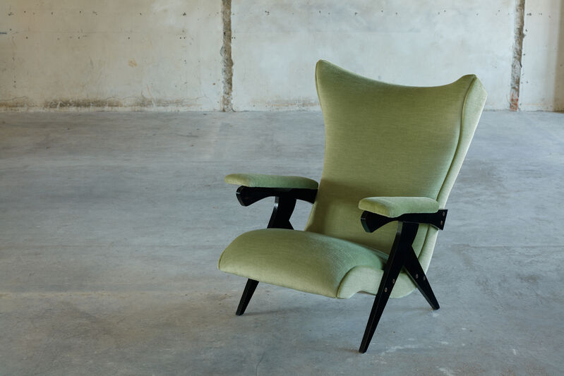 José Zanine Caldas, ‘High Back Lounge Chair’, 1950, Design/Decorative Art, Wood and mint green mohair upholstery, MORENTZ