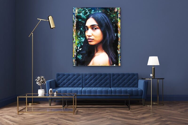 Elsa Marie Keefe, ‘Psychological Space’, 2020, Mixed Media, Nude in Nature fine art portrait photograph of model / activist Krithika, printed on canvas and pasted to wooden panel. Embellished with paint and coated in resin., MAZLISH GALLERY