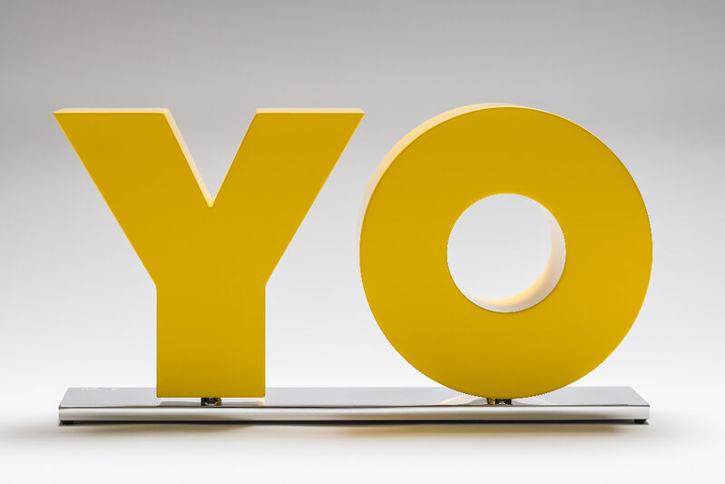 Deborah Kass, ‘OY/YO Sculpture’, 2018, Sculpture, Solid aluminum with yellow powder coat on polished aluminum base, Maune Contemporary